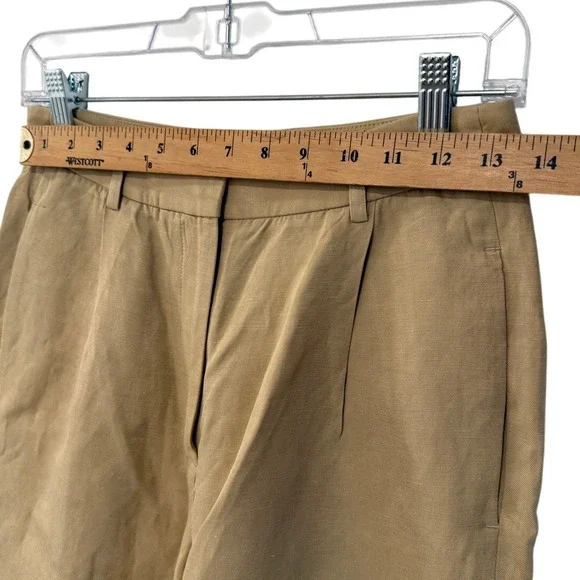 Nili Lotan 2 Dayton $675 Linen Silk Pants High Rise Wide Leg Trouser Pleated Tan
